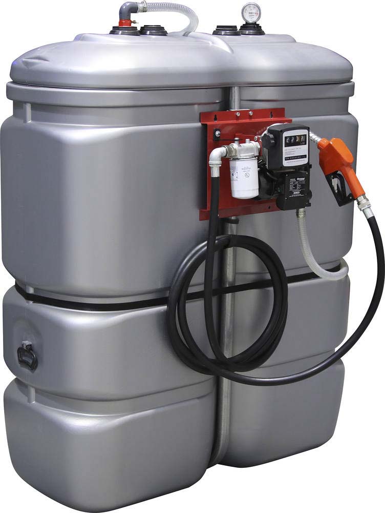 Cuve de stockage gasoil PEHD 1000L double paroi avec kit station à gasoil 230V 60 l/min et pistolet automatique/compteur/filtre DRAKKAR - 08073