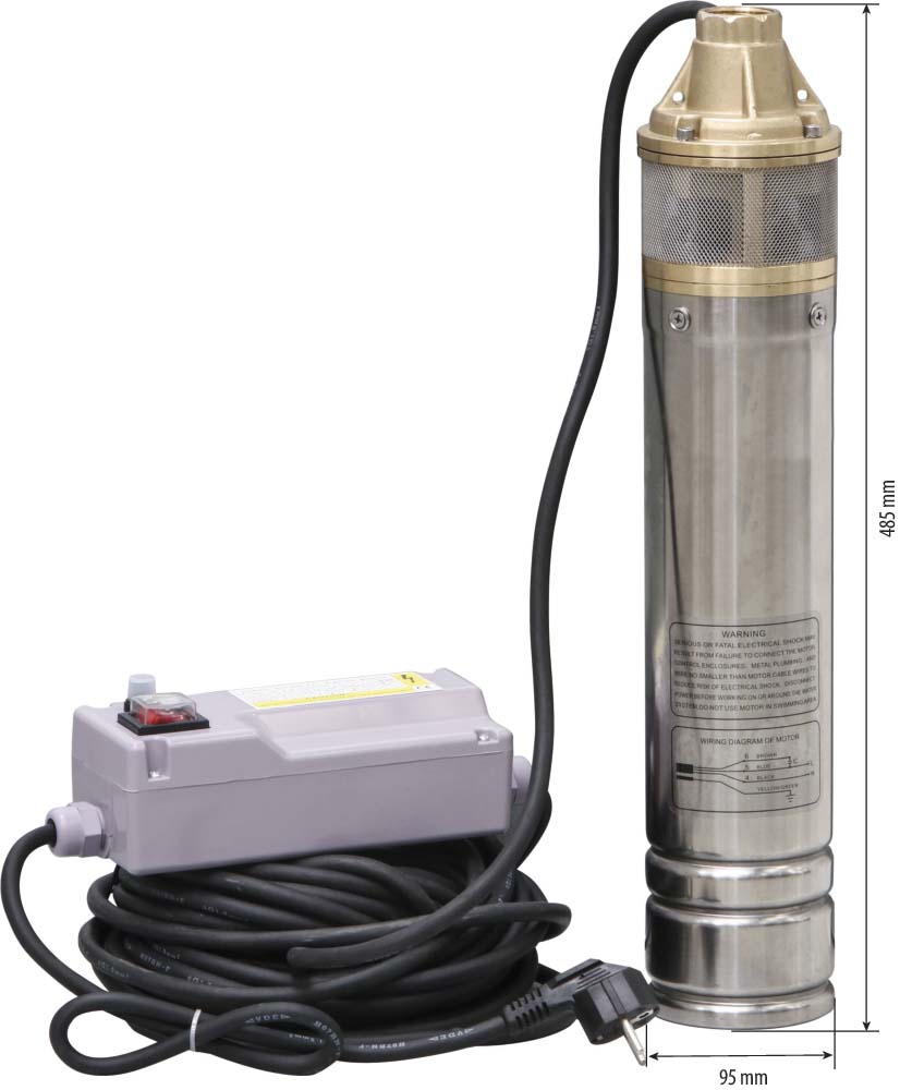 Pompe à eau immergée de puits 1 turbine laiton diamètre 95mm 230v 750w DRAKKAR EQUIPEMENT - 08107