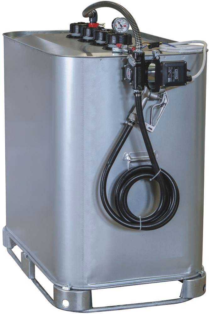 Cuve de stockage gasoil galvanisée 700L double paroi avec kit pompe à gasoil 12V 56 l/min PIUSI - 08114