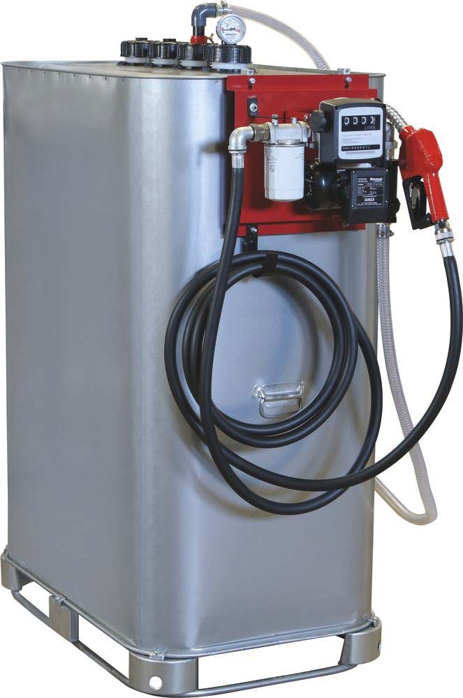 Cuve de stockage gasoil galvanisée 1000L double paroi avec station à gasoil 230V 60 l/min et pistolet automatique/compteur/filtre DRAKKAR - 08123
