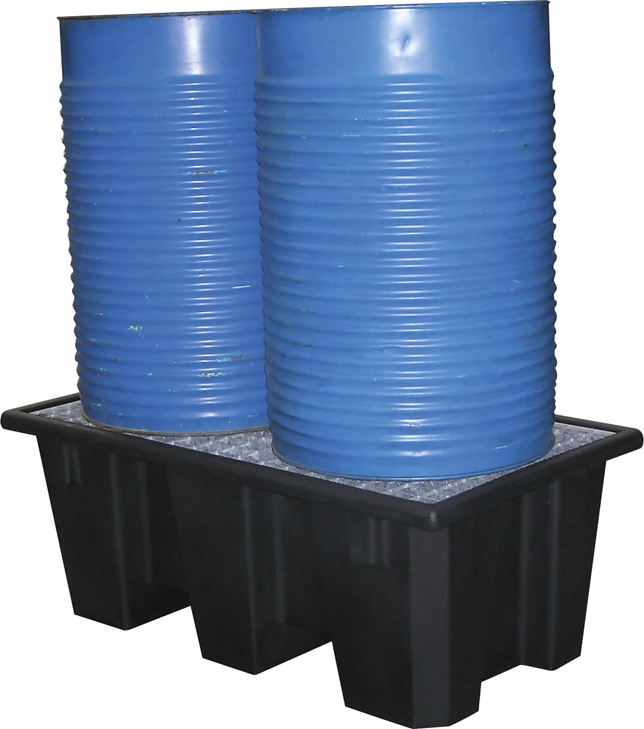 Bac de rétention 220L PE avec caillebotis acier pour 2 fûts - format compact DRAKKAR - 08245
