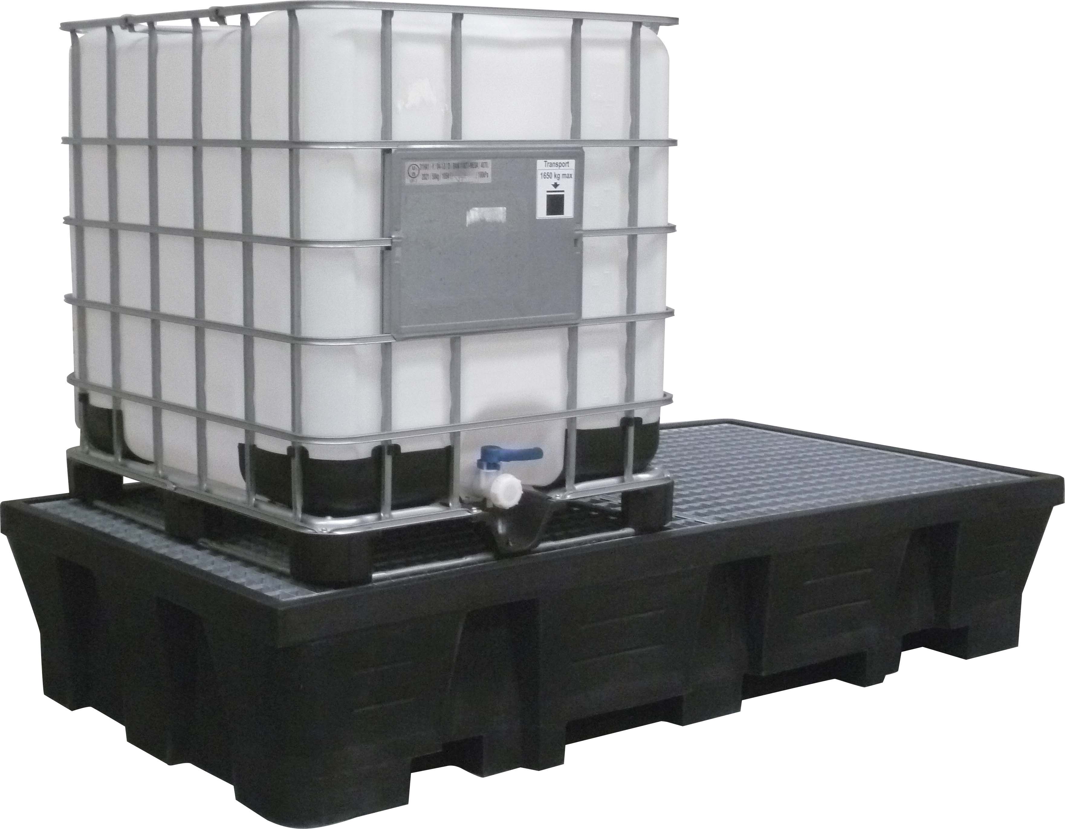 Bac de rétention 1000L PE avec caillebotis acier - format XXL pour 2 IBC DRAKKAR - 08246