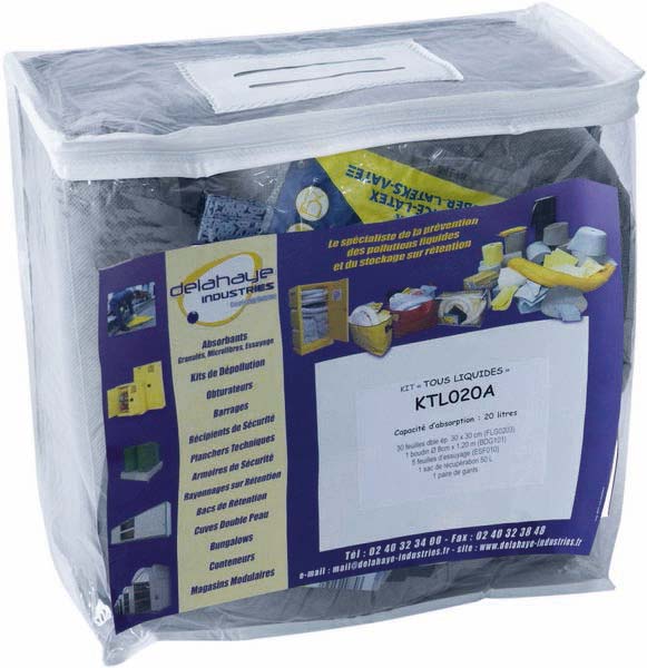 Absorbant 20L tous liquides - kit d'intervention 39 pcs - 08347
