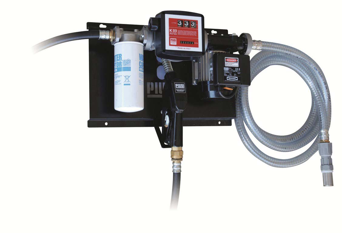 Pompe à gasoil 230V 70 l/min avec pistolet automatique/volucompteur/filtre absorption d'eau/ tuyau d'aspiration - station murale PIUSI - 08397