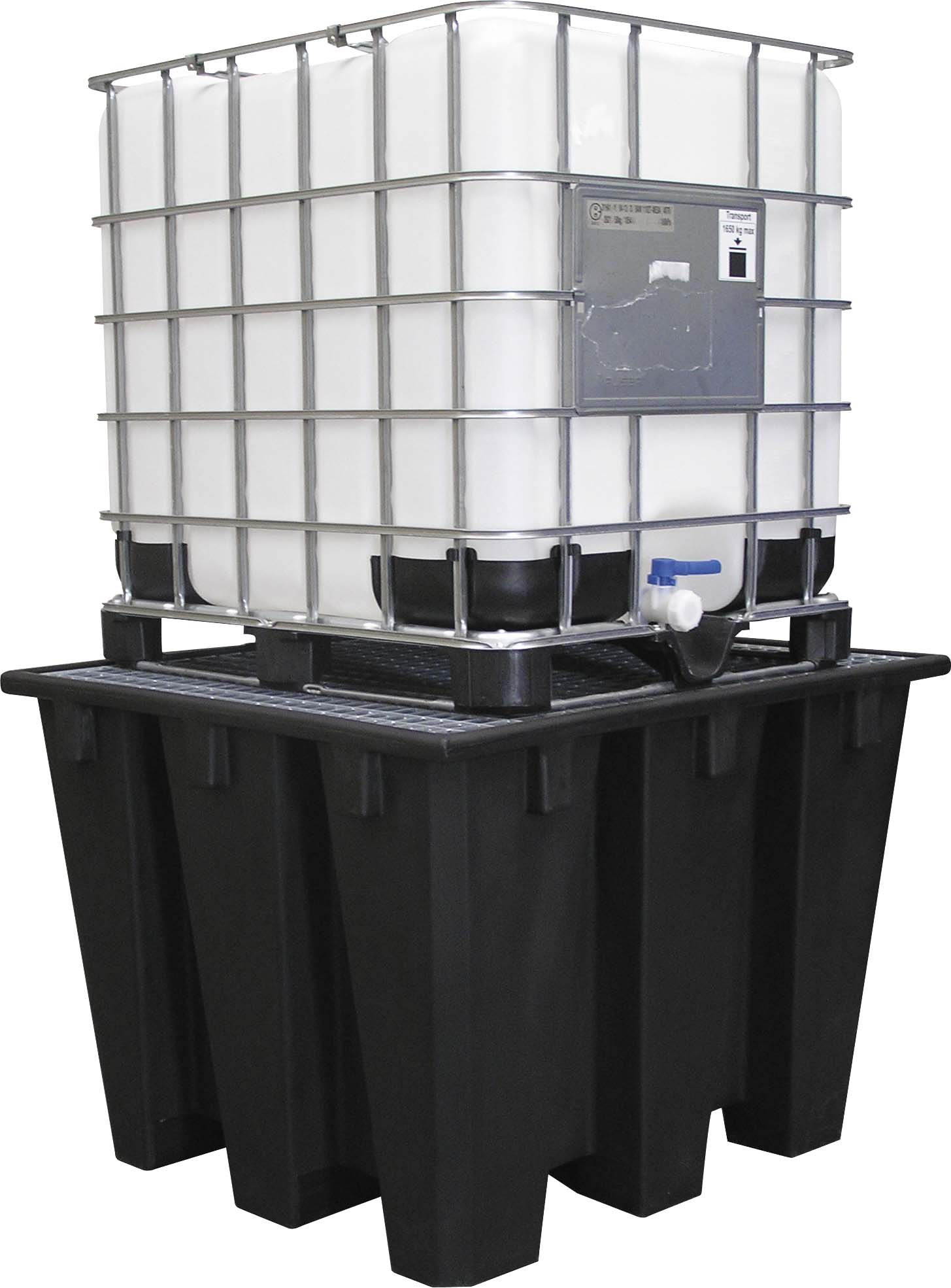Bac de rétention 1100L PE avec caillebotis acier - format compact pour 1 IBC DRAKKAR - 08470