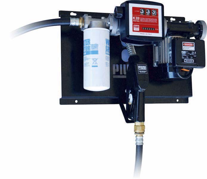 Pompe à gasoil 230V 72 l/min avec pistolet automatique/volucompteur/filtre absorption d'eau - station murale PIUSI - 08569
