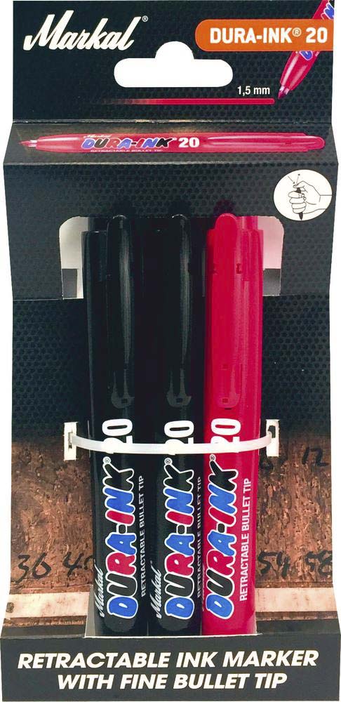 Marqueur indélébile noir/rouge pointe conique 1,5mm rétractable - de 3 pcs MARKAL - 08788