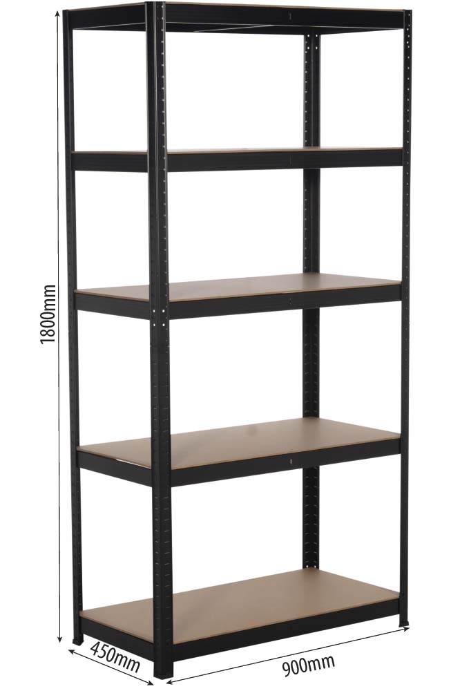 Etagère noire 5 tablettes bois 1800x900x450mm max 1,25T STILKER - 09070