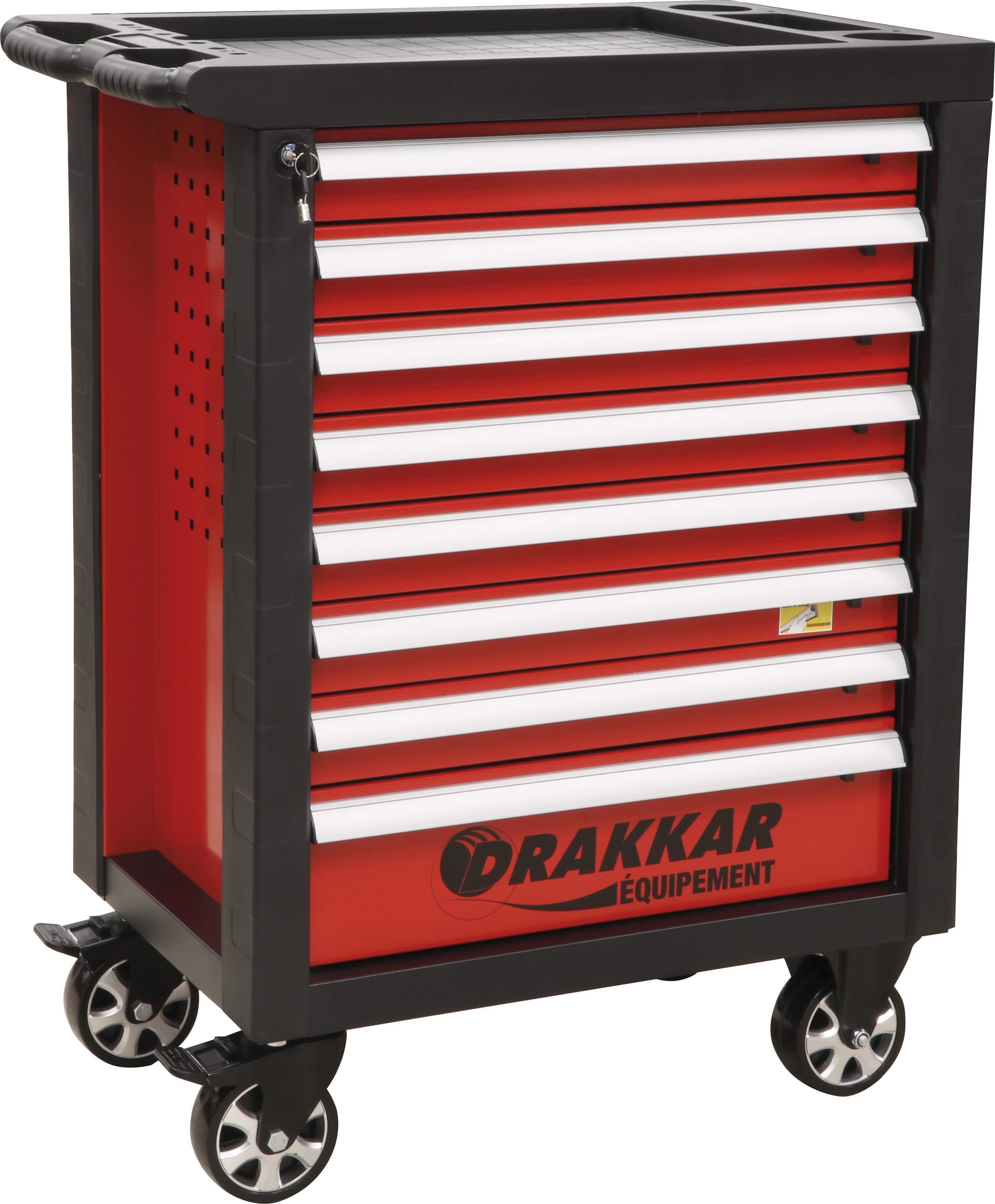 Servante d'atelier 8 tiroirs avec plan de travail en ABS 770x465x970mm DRAKKAR - 09203