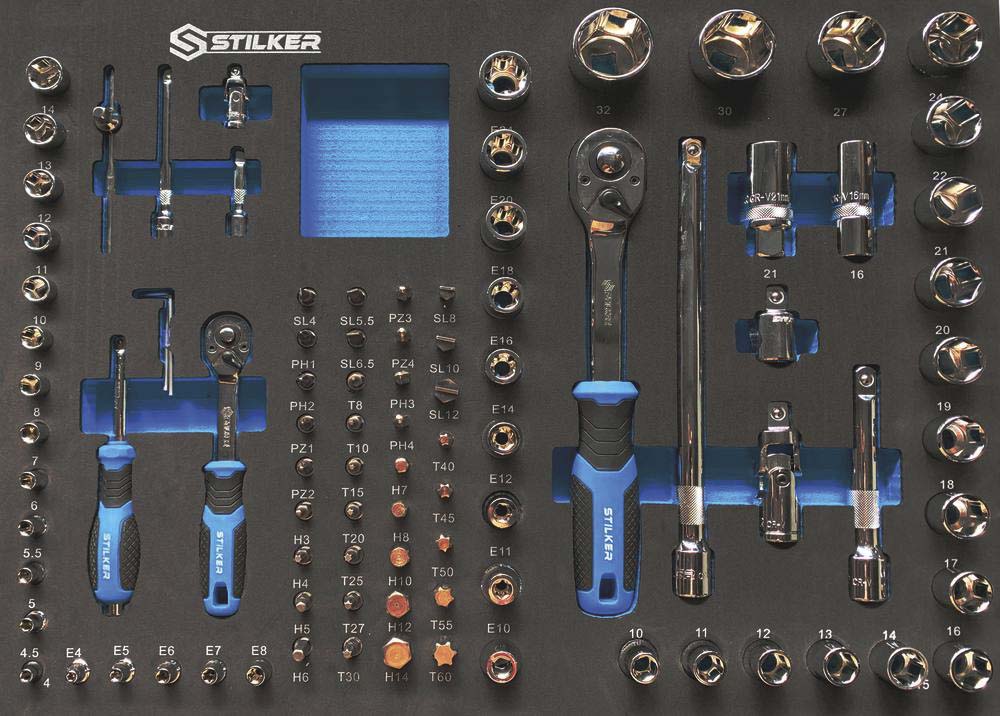 Module mousse 527x387mm douilles, cliquets 1/2' - 1/4' - 95 pcs - 9601