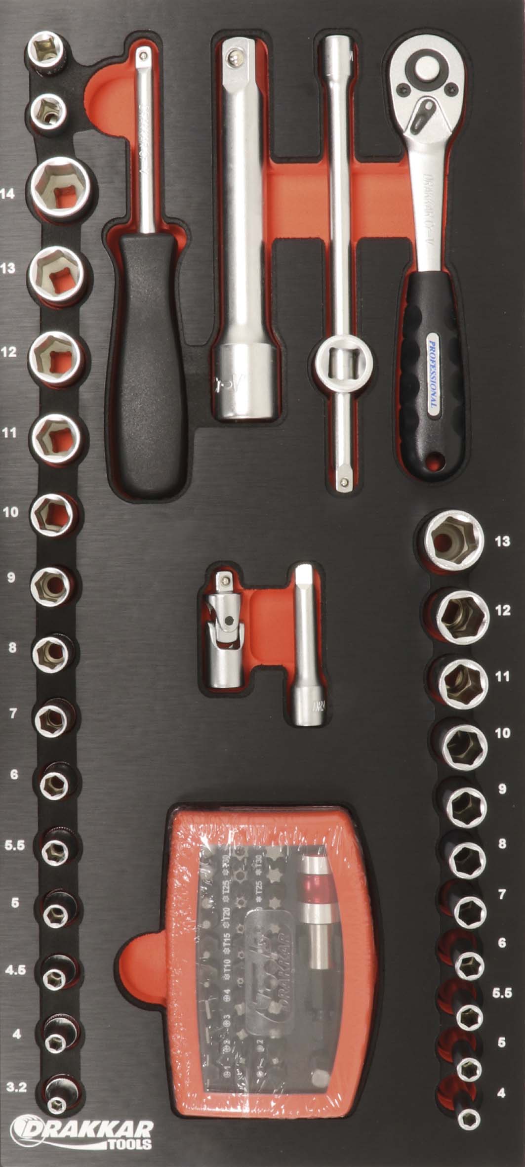 Module mousse finition metal douilles radio 1/4' DRAKKAR TOOLS - 09703