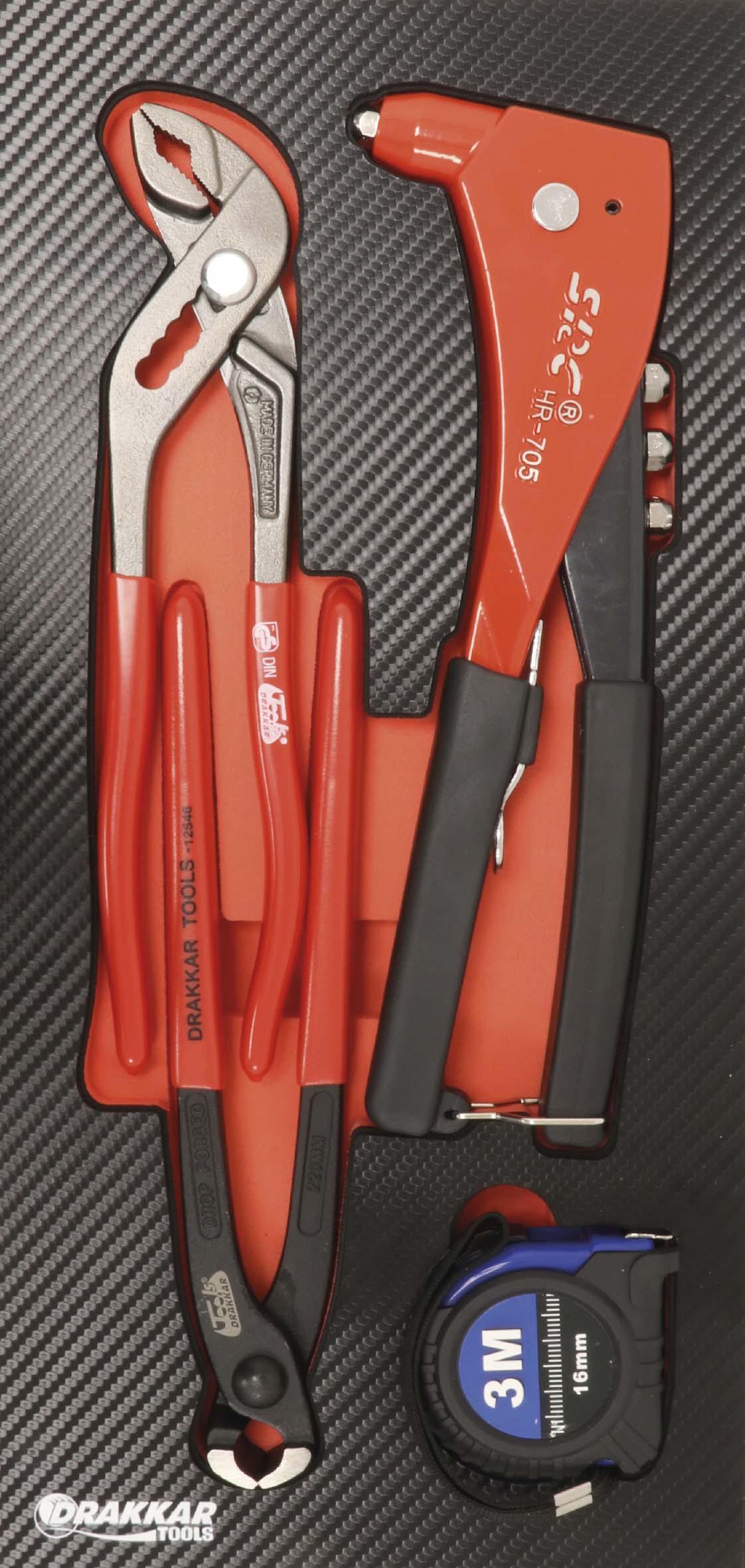 Module mousse 402x189mm carbone pinces/tenaille/mesure - 4 pcs DRAKKAR TOOLS - 09878