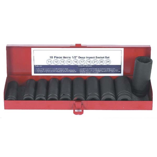 Coffret 10 douilles à chocs 1/2' serie longue + coffret métallique DRAKKAR TOOLS - 10832