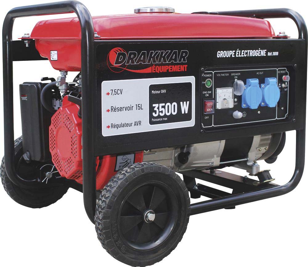 Groupe électrogène AVR monophasé essence 3500W 7,5CV avec kit brouette DRAKKAR - 11019