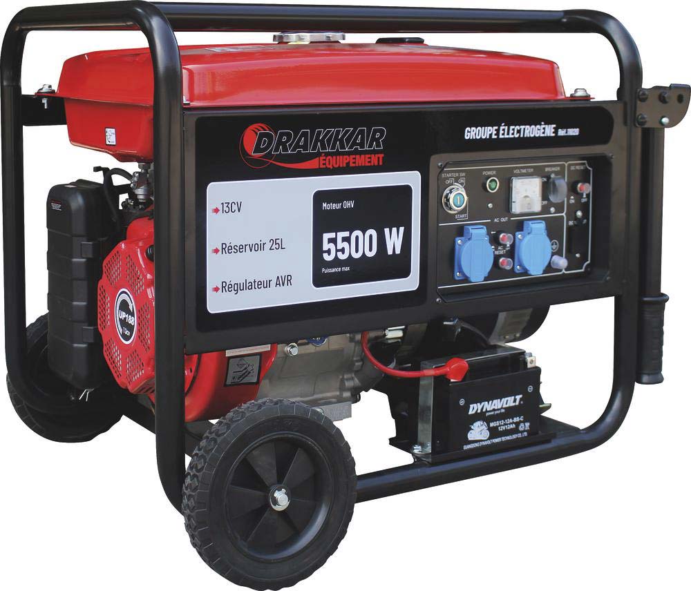 Groupe électrogène AVR monophasé essence 5500W 13CV démarrage électrique avec kit brouette DRAKKAR - 11020