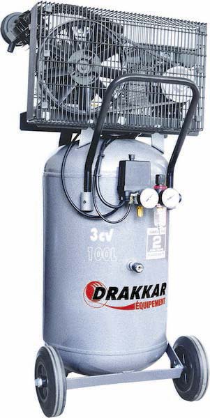 Compresseur à courroie 100L 9 bar 3CV tête en V 230V vertical DRAKKAR - 11215