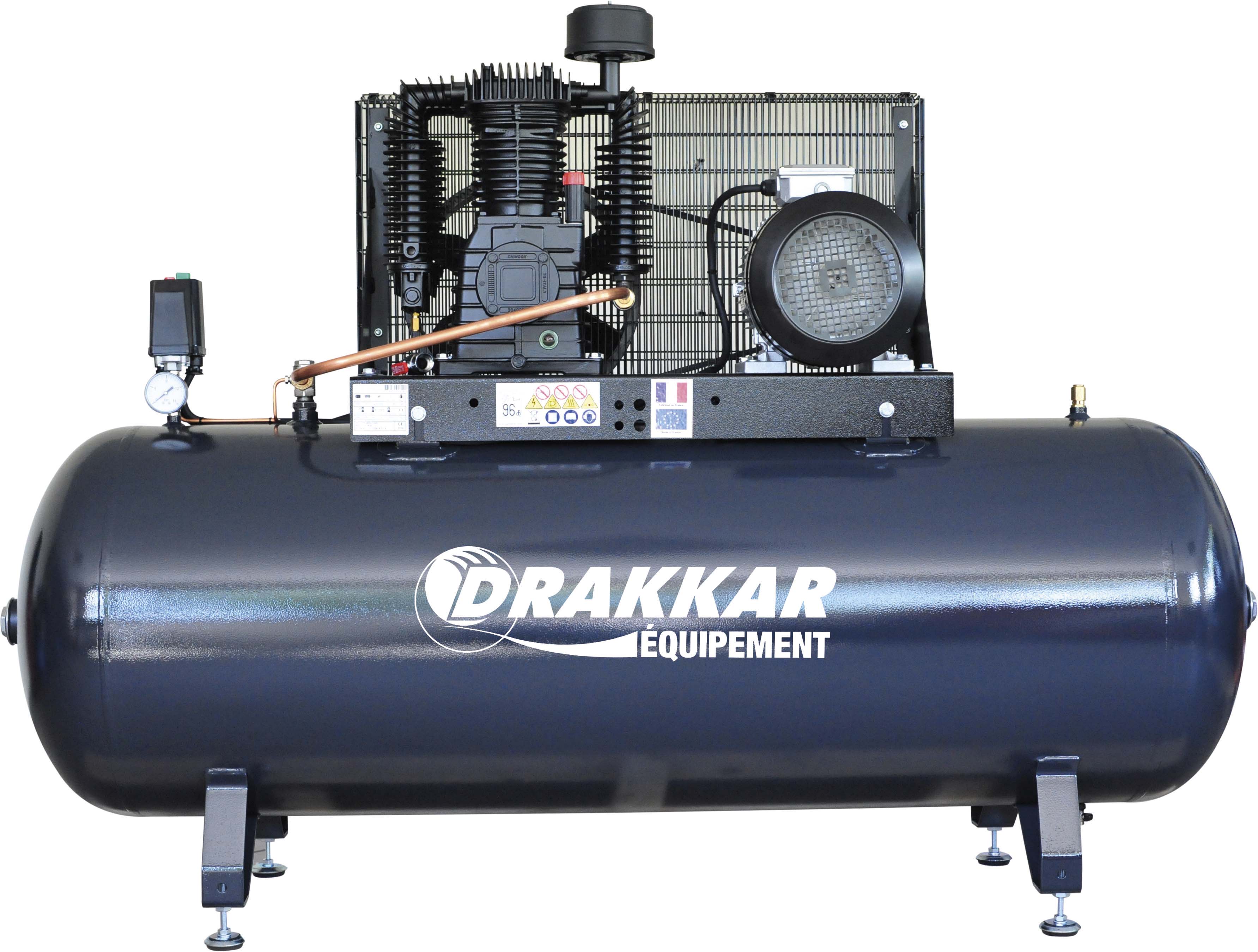 Compresseur fixe à courroie 500L 7,5CV tête bi étagé 400V DRAKKAR - 11256
