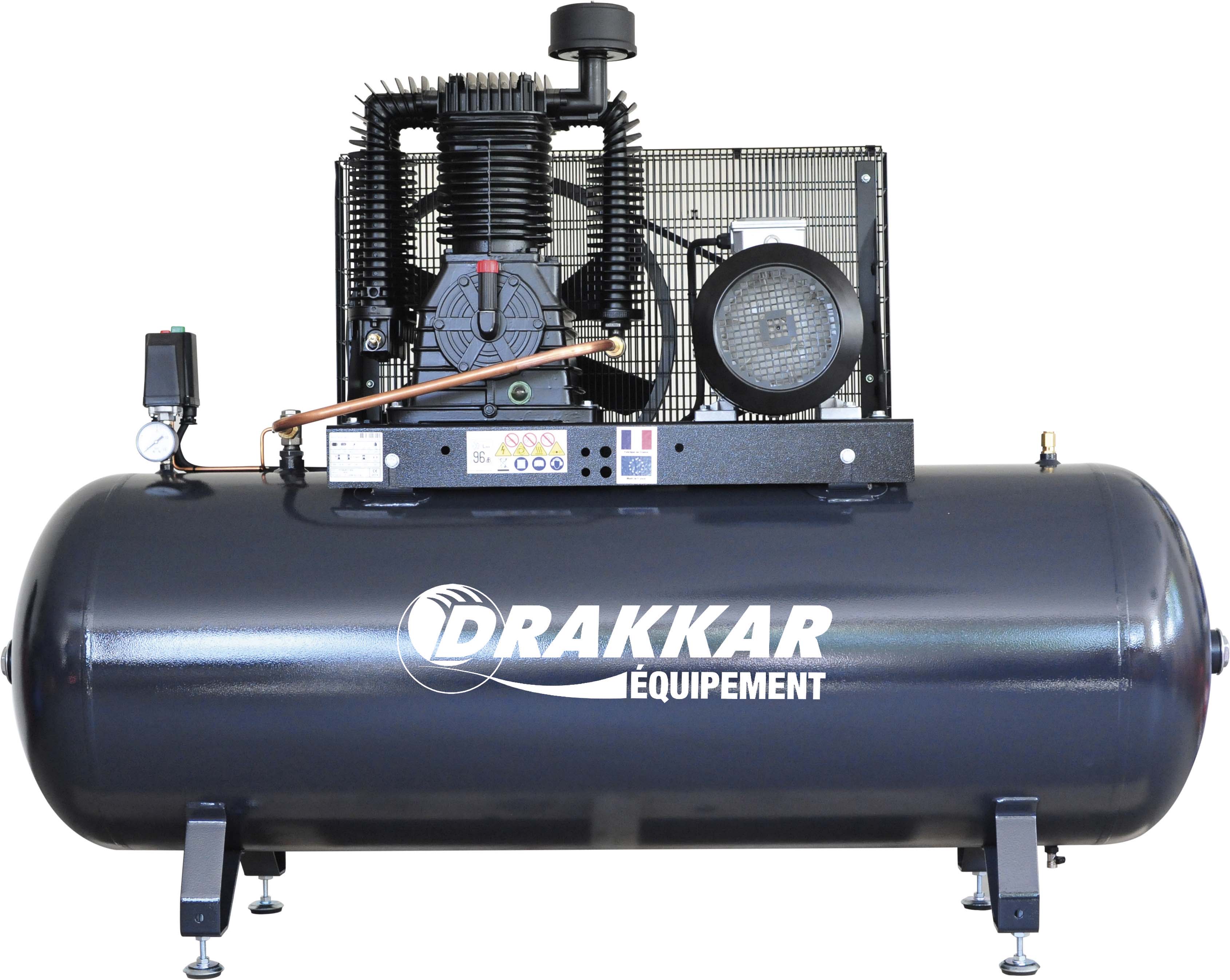 Compresseur fixe à courroie 500L 10CV tête bi étagé 400V DRAKKAR - 11257