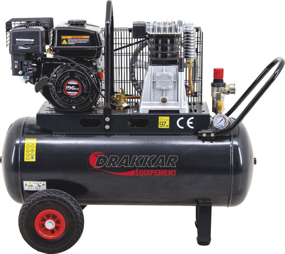 Compresseur mobile thermique essence 100L 5CV moteur Loncin DRAKKAR - 11263