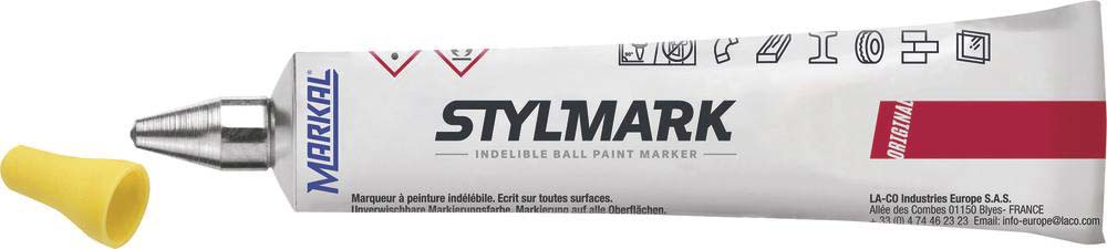 Tube marqueur a bille indelebile toutes surfaces jaune MARKAL - 11634