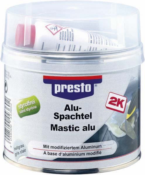 Mastic polyester aluminium avec tube durcisseur - pot de 1kg PRESTO - 12050