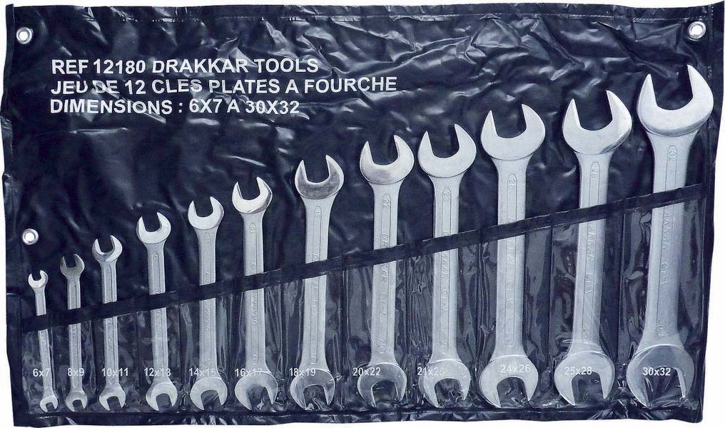 Clés plates à fourche de 6x7mm à 30x32mm - pochette de 12 pcs DRAKKAR TOOLS - 12180