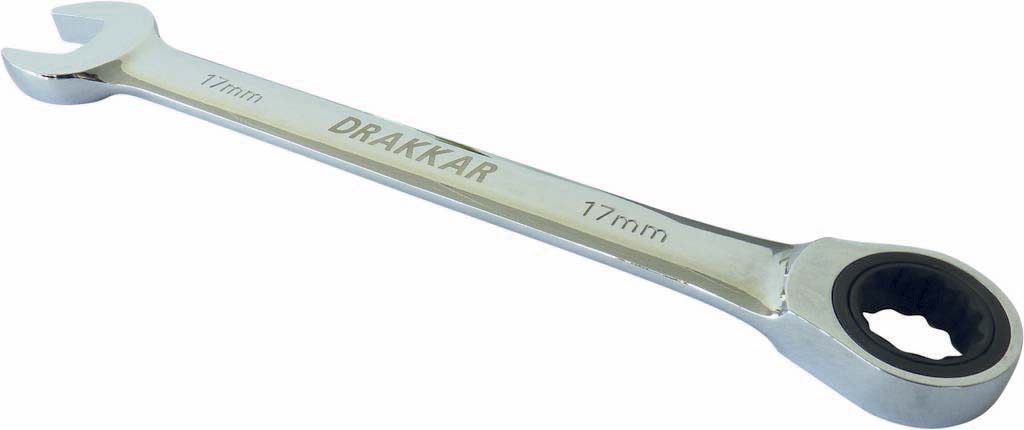 Clé mixte droite à cliquet de 17mm 72 dents DRAKKAR TOOLS - 12618