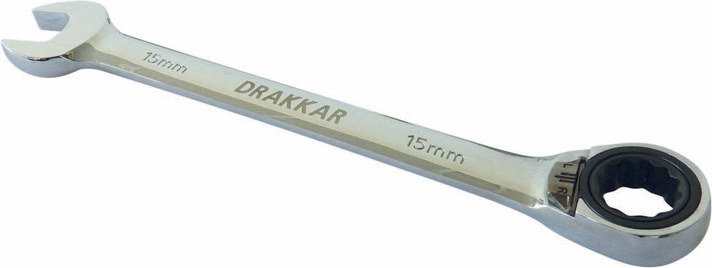 Cle mixte coudee a cliquet 15mm 72 dents dt DRAKKAR TOOLS - 12682