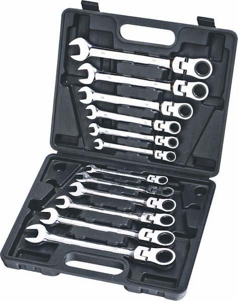 Clés mixtes articulées à cliquet de 8 à 19mm 72 dents - mallette de 12 pcs STILKER - 12715