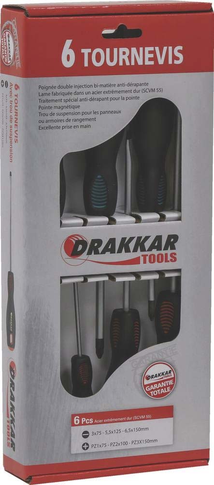 Boite de 6 tournevis plats et cruciformes DRAKKAR TOOLS - 13337