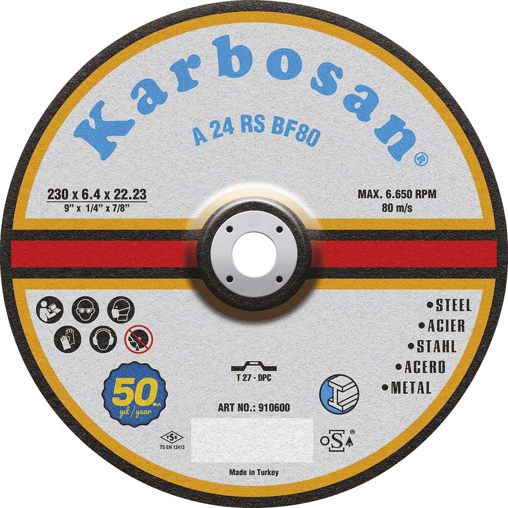 Disque à ébarber acier 230x6,4x22 - lot de 10 pcs KARBOSAN - 14159