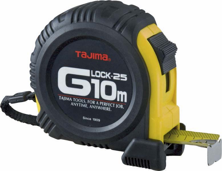 Mètre/mesure à ruban autoblocant 10m 25mm graduation recto/verso boîtier gainé élastomère - TAJIMA - 14382