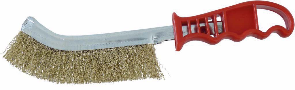 Brosse métallique convexe fil acier laitonné 250mm avec manche PVC - 15874