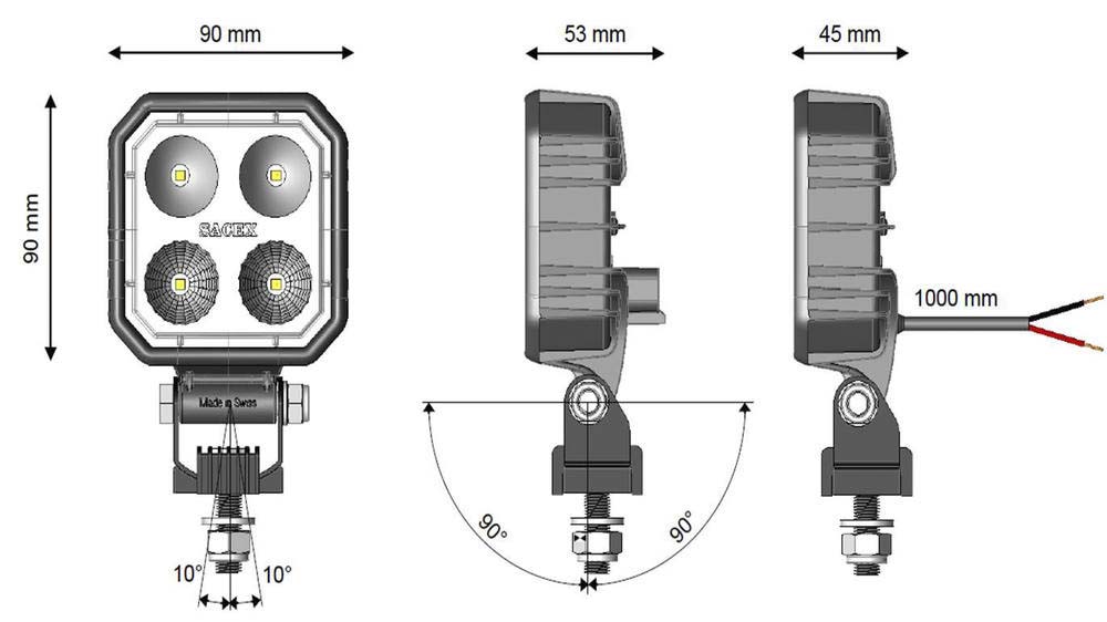 Phare de travail led carre 90x90mm bleu CEA - 17029