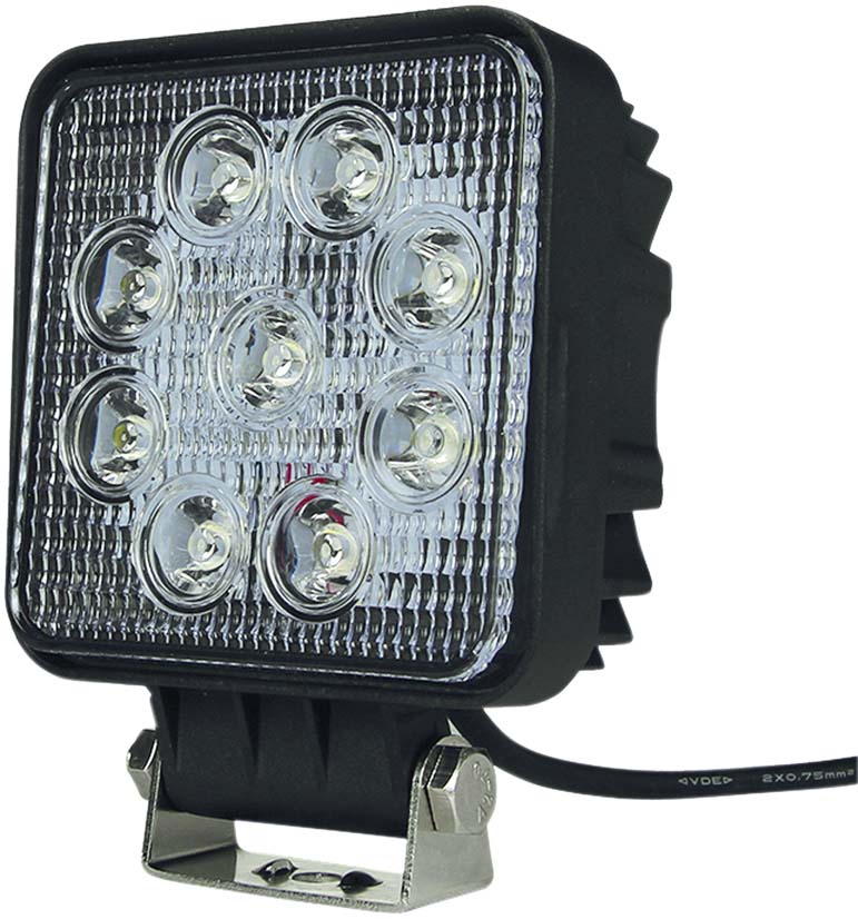 Phare de travail carre 9 led 27w 1800 lumens faisceau large / blister SODIFLASH - 17063