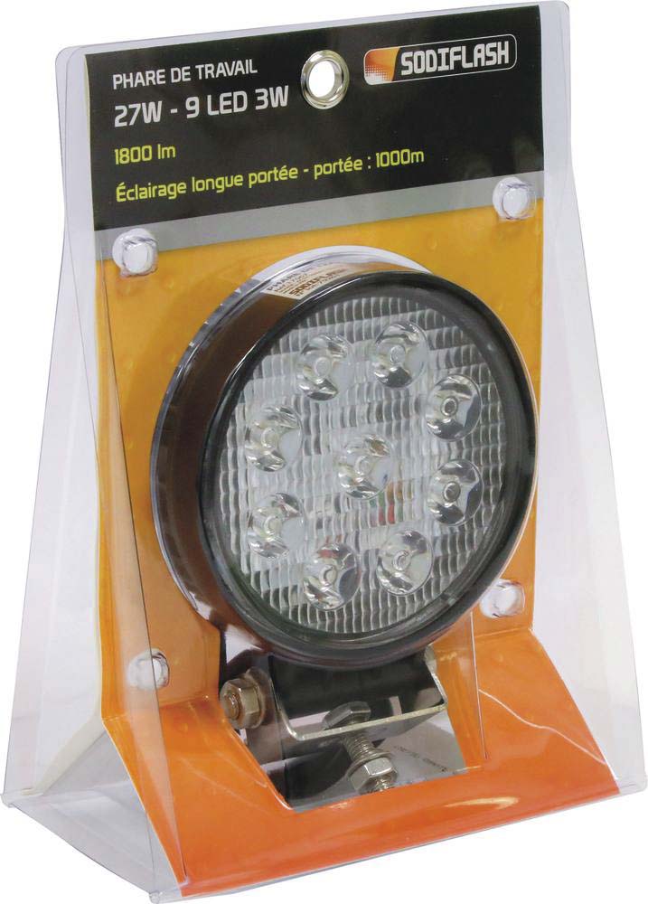 Phare de travail rond 9 led 27w 1800 lumens blister SODIFLASH - 17067