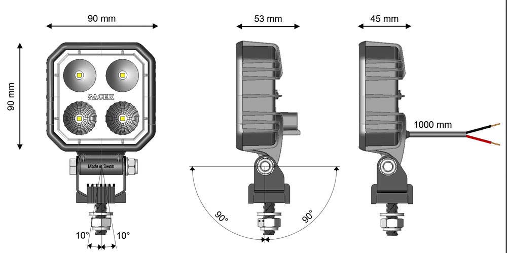 Phare de travail led carre 90x90mm CEA - 17080