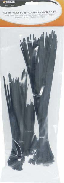 Collier nylon assortiment noir - lot de 250 pcs SODELEC - 17183