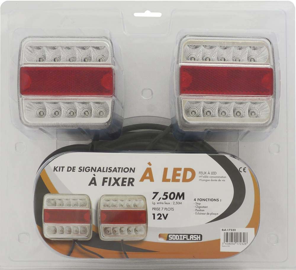 Kit de signalisation arrière 7,5m à fixer feux LED SODIFLASH 17232