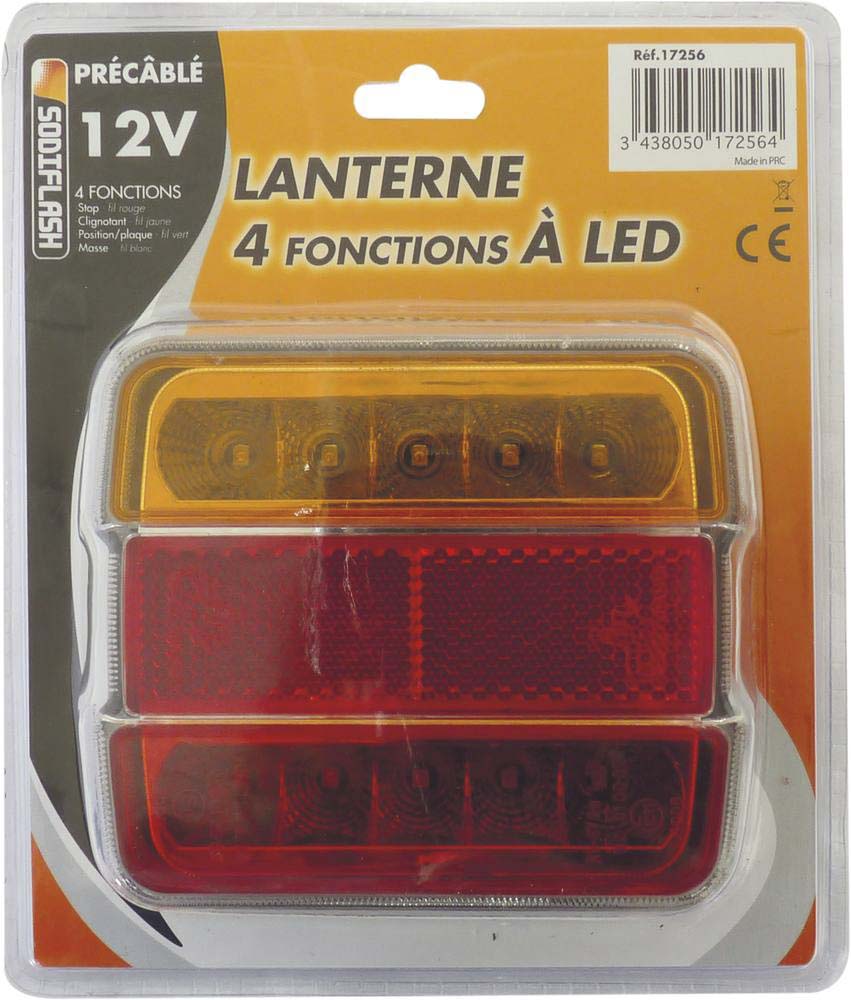 Lanterne 4 fonctions carree a leds orange/rouge SODIFLASH - 17256