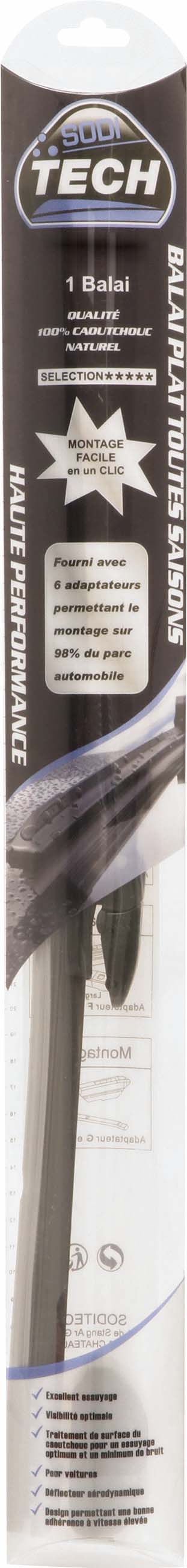 Balai essuie-glace avant plat 600mm avec 6 adaptateurs SODITECH - 17840