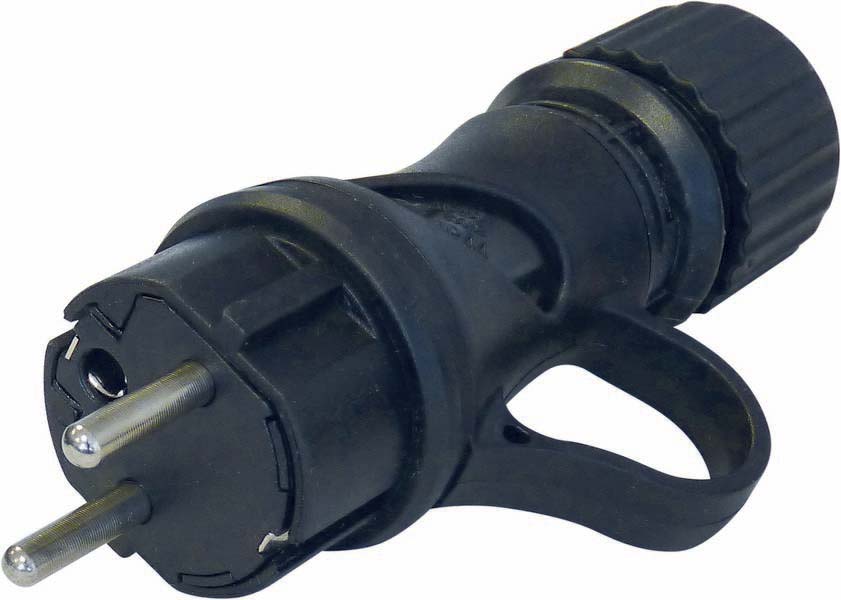 Fiche mâle caoutchouc Schuko avec anneau 2P+T 230V FANTON - 17915