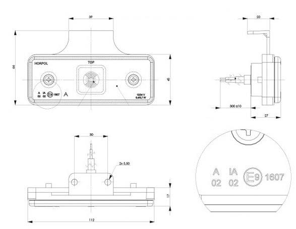 Catadioptre rectangulaire blanc 110x41 a led sur languette - 17931