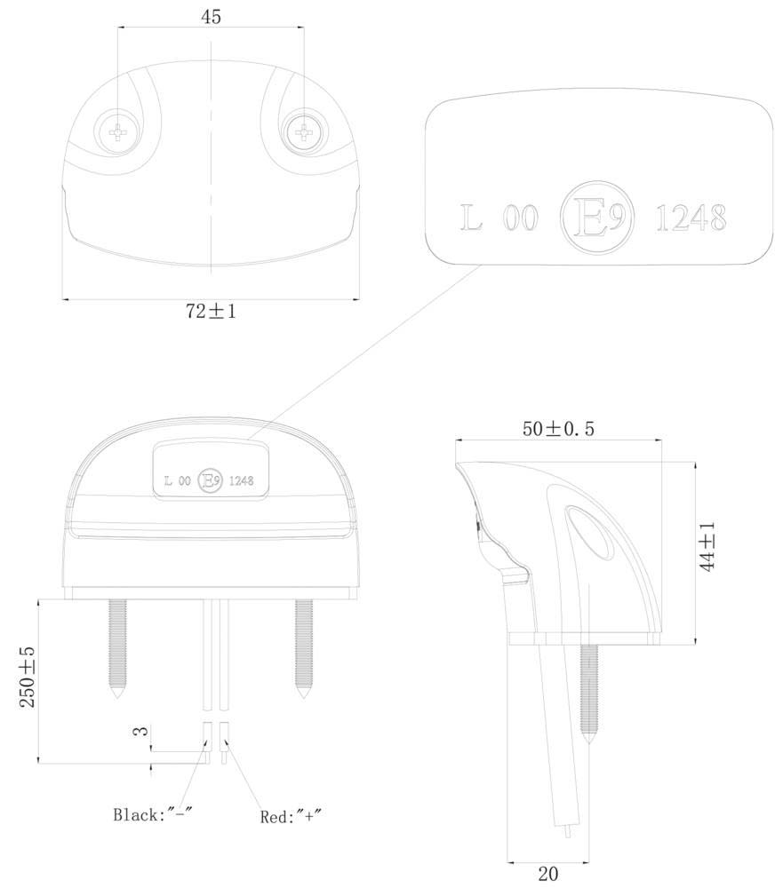 Feu eclaireur de plaque led 12/24v noir SODIFLASH - 17964