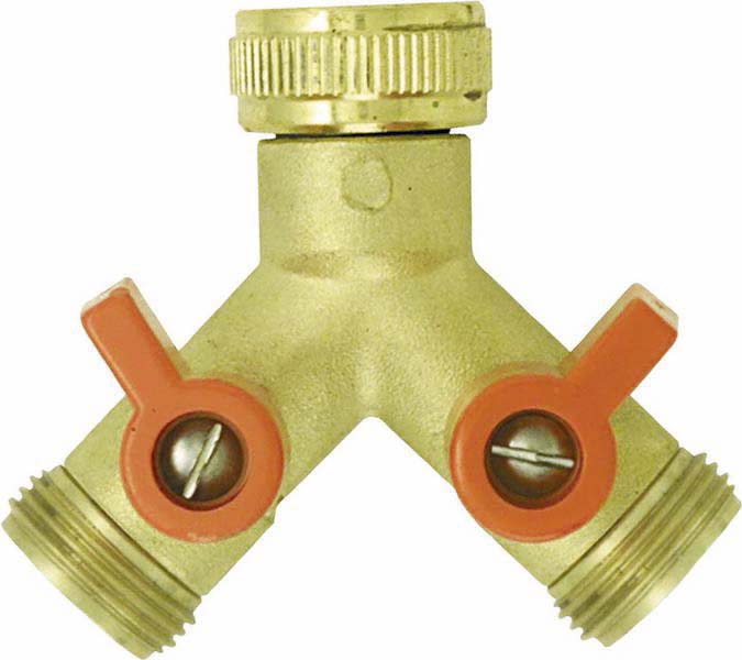 Nez de robinet double laiton en Y 20x27 avec 2 vannes 1/4