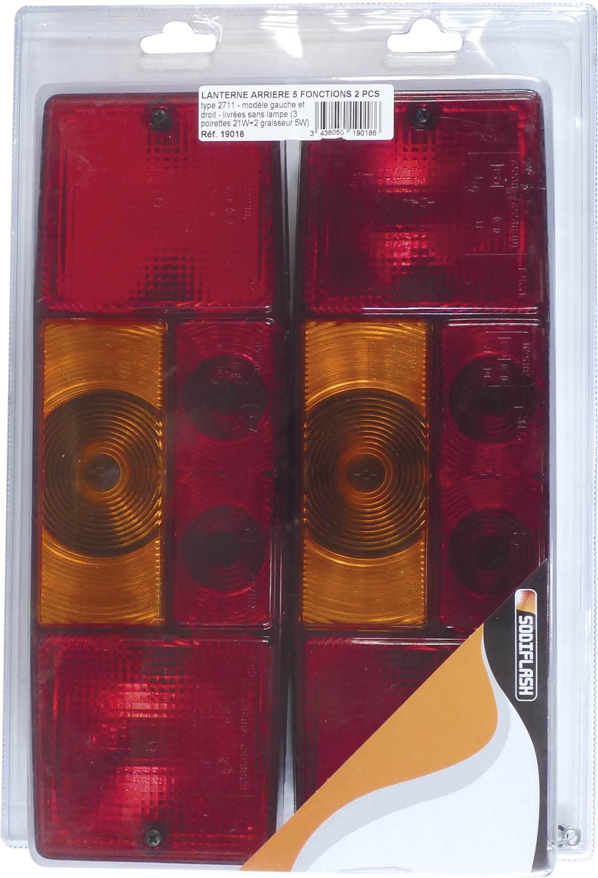 FEU ARRIÈRE RECTANGLE DROIT ET GAUCHE 5 - UNIVERSEL - 19018