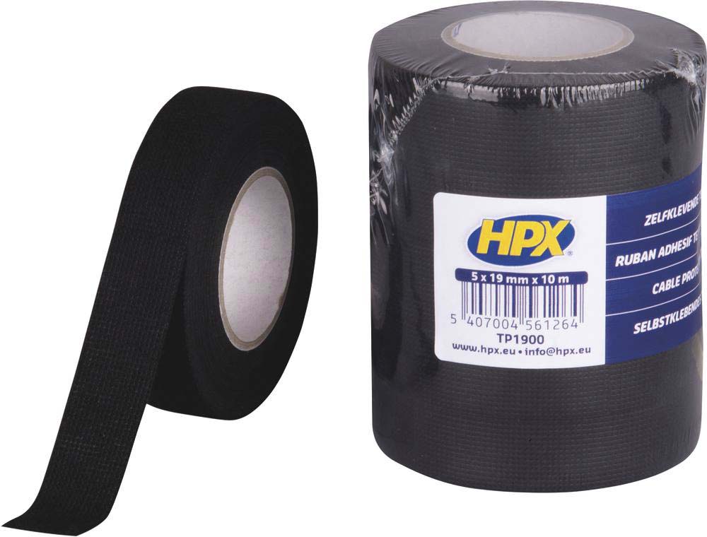 Ruban adhésif textile de protection noir pour câble 19mmx10m - lot de 5 pcs HPX - 20549
