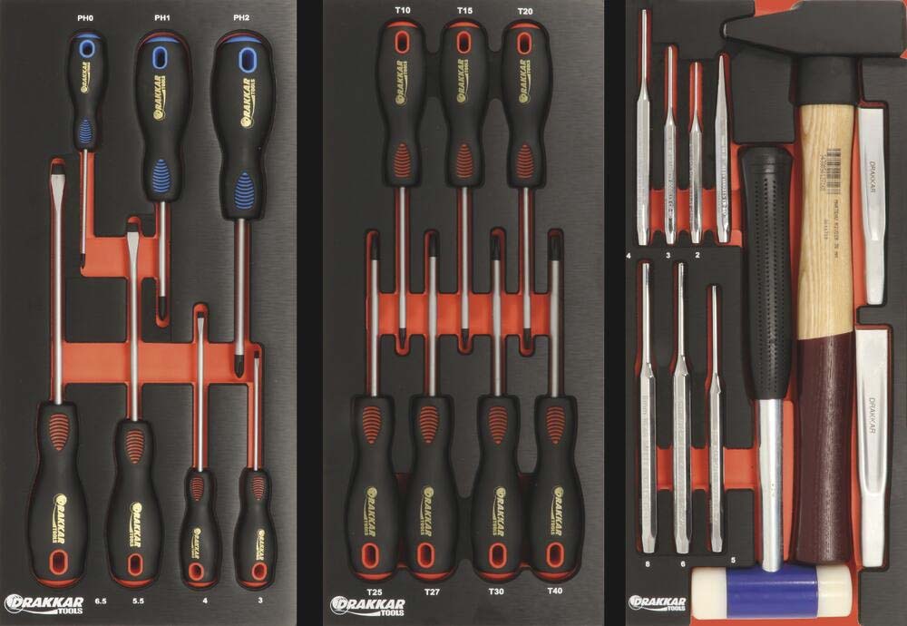 Servante d'atelier 7 tiroirs composée de 205 outils - modules finition métal DRAKKAR TOOLS - 25092