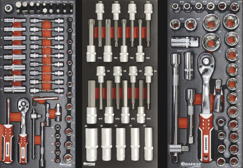 Servante d'atelier 7 tiroirs composée de 205 outils - modules finition métal DRAKKAR TOOLS - 25092