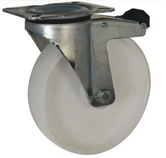 Roulette zinguée roue en polypropylène blanc pivotante avec frein 160mm 220kg - 26355
